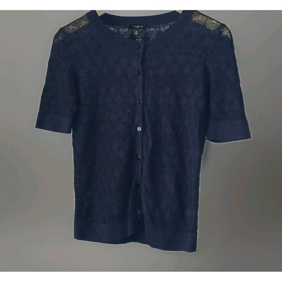 Talbots Navy Blue Knit Button-Up Cardigan Sz Small /Petite Short-Sleeve CoverUp - Picture 1 of 6